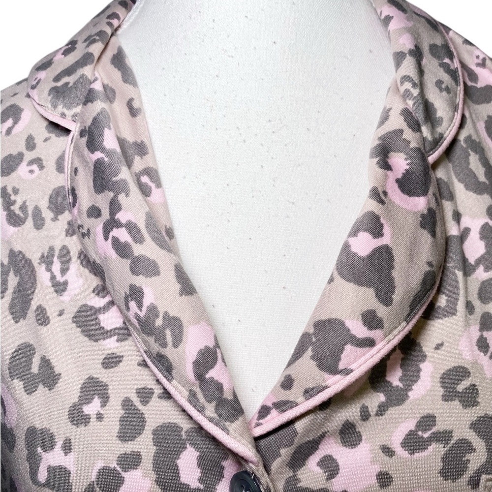 Cuddl Duds Pink and Tan Leopard Button Down Pajama Top - Picture 4 of 12
